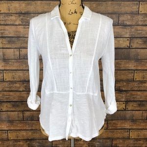 Lucky Brand Small White Gauze Button Roll Tab Top